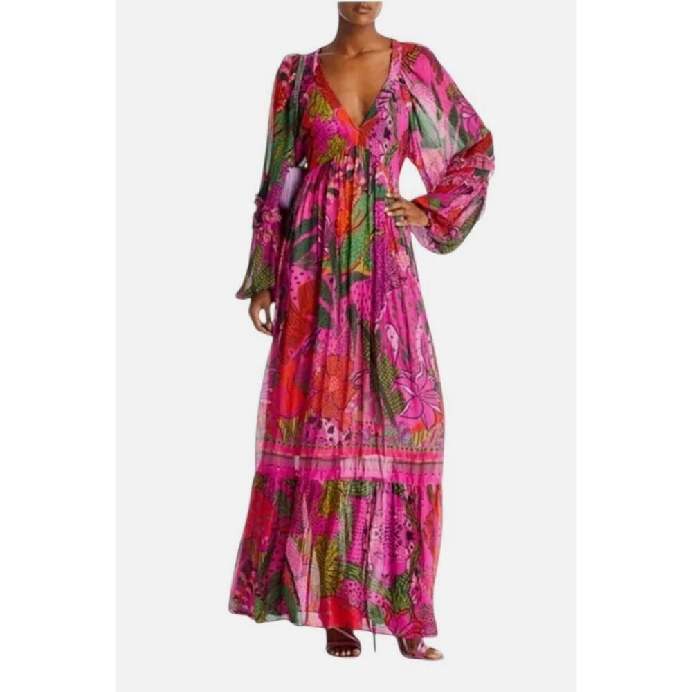 Farm Rio Cool Leopards Maxi Dress Long Sleeves